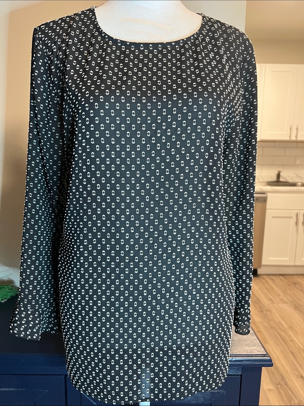 LOFT Black/White 3/4 Sleeve Chiffon Women’s Blouse Size M